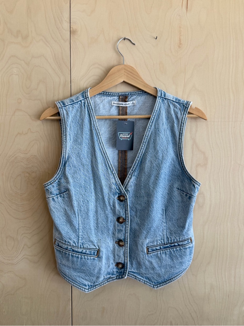Abercrombie & Fitch Light Blue Denim Button Vest
